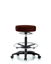 Rutledge Vinyl Stool without Back - High Bench Height with Chrome Foot Ring & Casters in Burgundy Trailblazer Vinyl