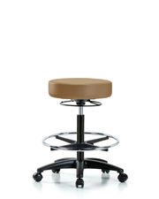 Rutledge Vinyl Stool without Back - High Bench Height with Chrome Foot Ring & Casters in Taupe Trailblazer Vinyl