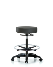 Rutledge Vinyl Stool without Back - High Bench Height with Chrome Foot Ring & Casters in Charcoal Trailblazer Vinyl