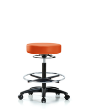 Rutledge Vinyl Stool without Back - High Bench Height with Chrome Foot Ring & Casters in Orange Kist Trailblazer Vinyl