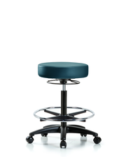 Rutledge Vinyl Stool without Back - High Bench Height with Chrome Foot Ring & Casters in Marine Blue Supernova Vinyl