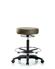 Rutledge Vinyl Stool without Back - High Bench Height with Chrome Foot Ring & Casters in Taupe Supernova Vinyl