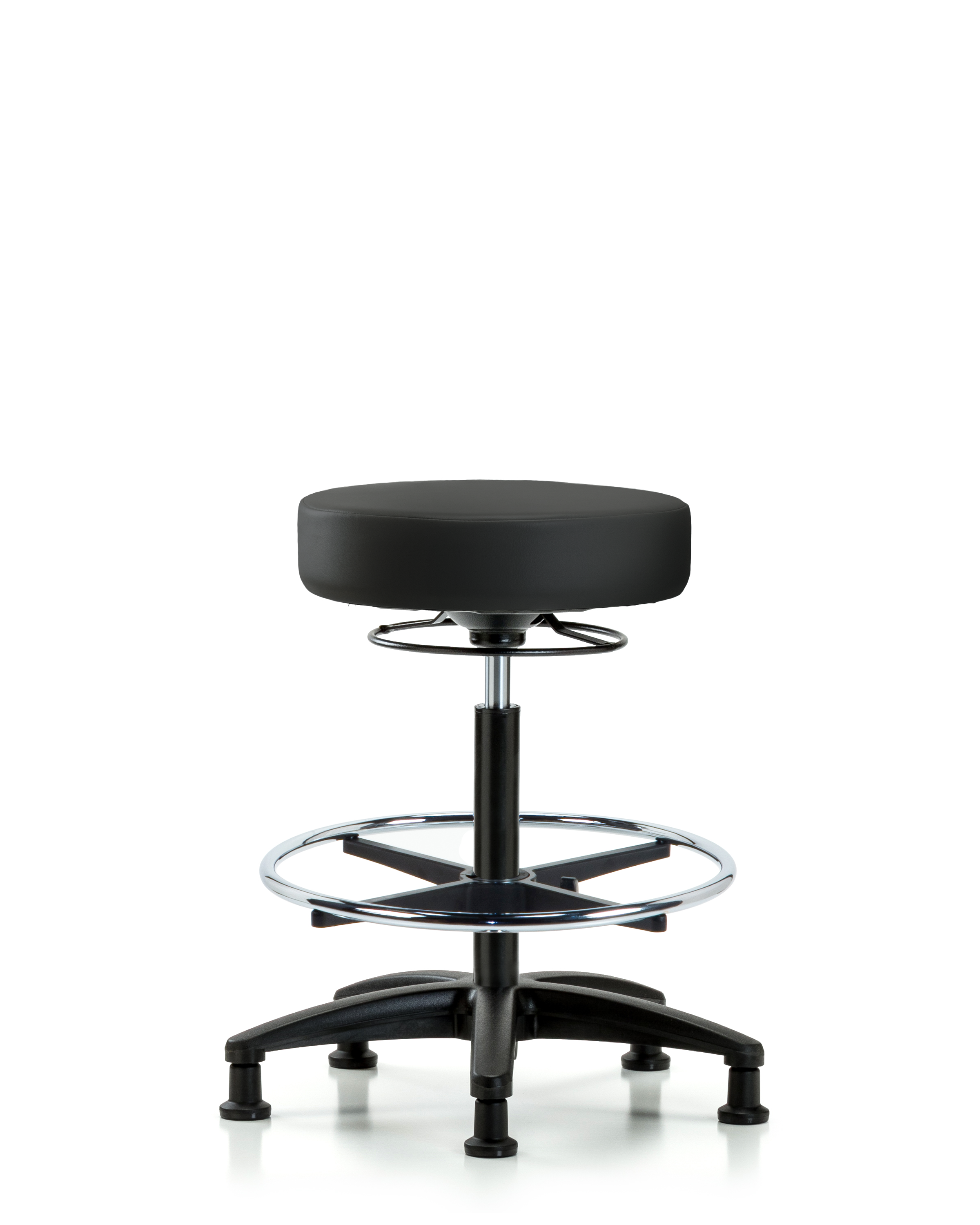 Rutledge Vinyl Stool without Back - High Bench Height with Chrome Foot Ring & Stationary Glides in Black Trailblazer Vinyl