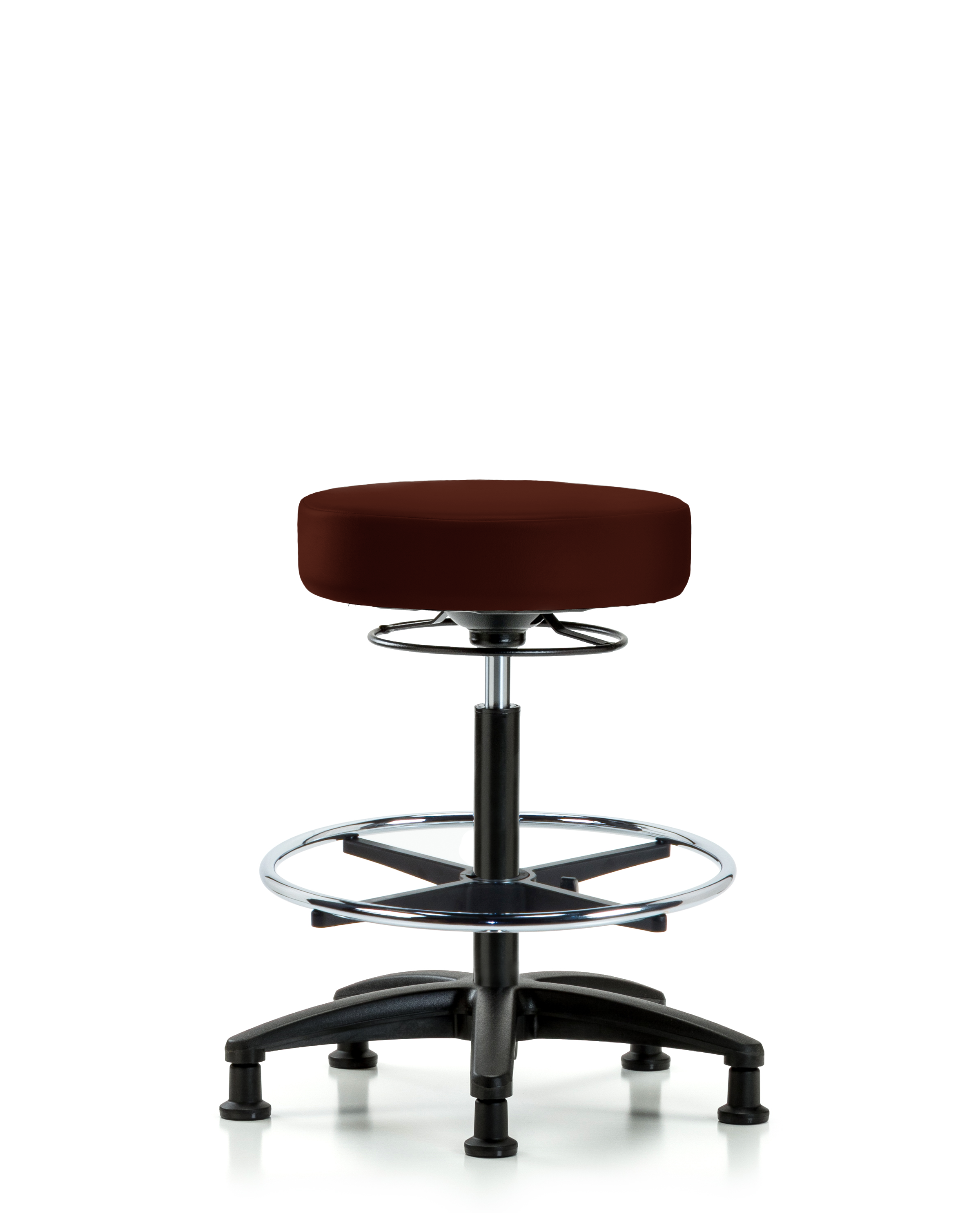 Rutledge Vinyl Stool without Back - High Bench Height with Chrome Foot Ring & Stationary Glides in Colonial Blue Trailblazer Vinyl