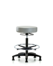 Rutledge Vinyl Stool without Back - High Bench Height with Chrome Foot Ring & Stationary Glides in Dove Trailblazer Vinyl