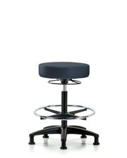 Rutledge Vinyl Stool without Back - High Bench Height with Chrome Foot Ring & Stationary Glides in Imperial Blue Trailblazer Vinyl