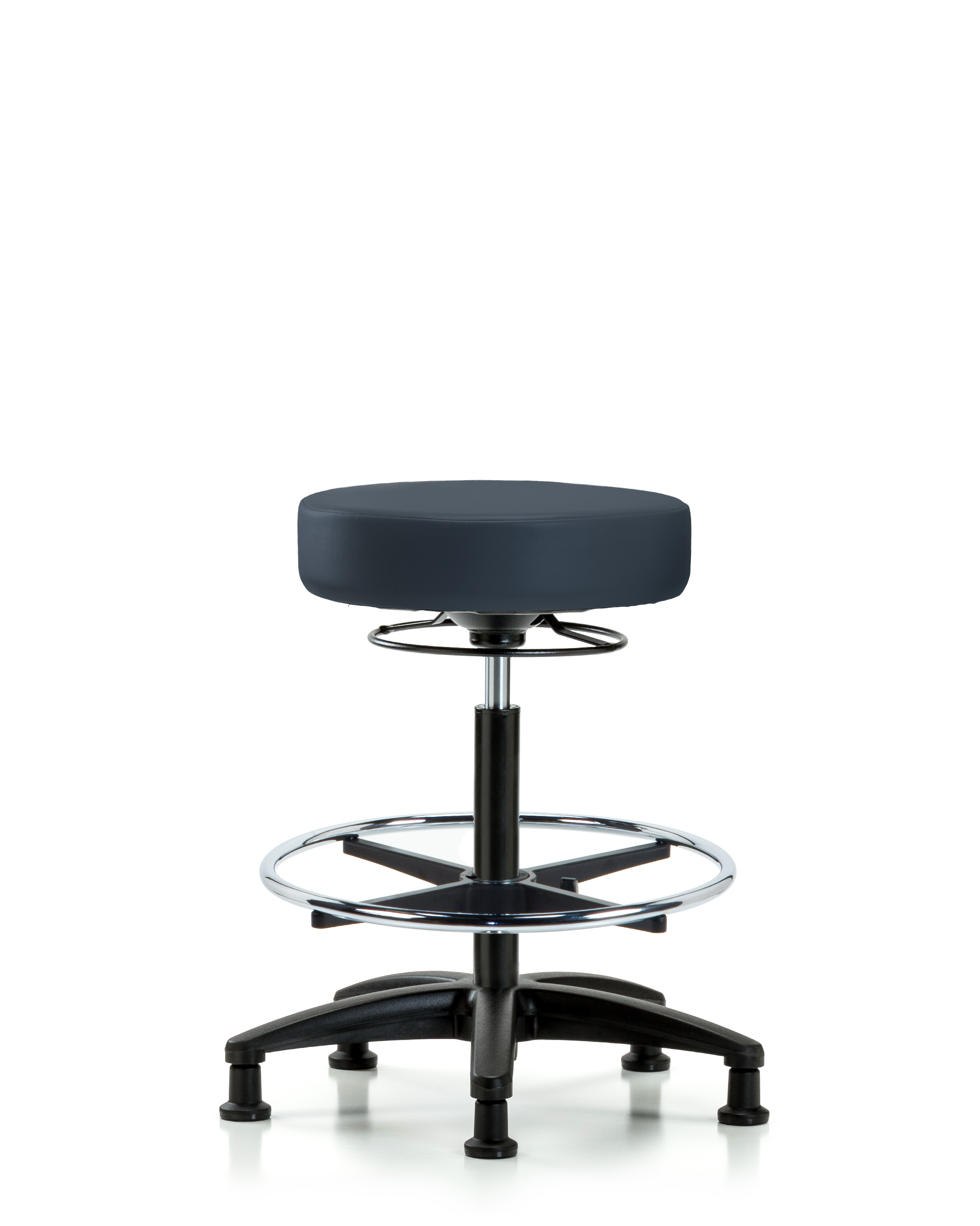 Rutledge Vinyl Stool without Back - High Bench Height with Chrome Foot Ring & Stationary Glides in Imperial Blue Trailblazer Vinyl
