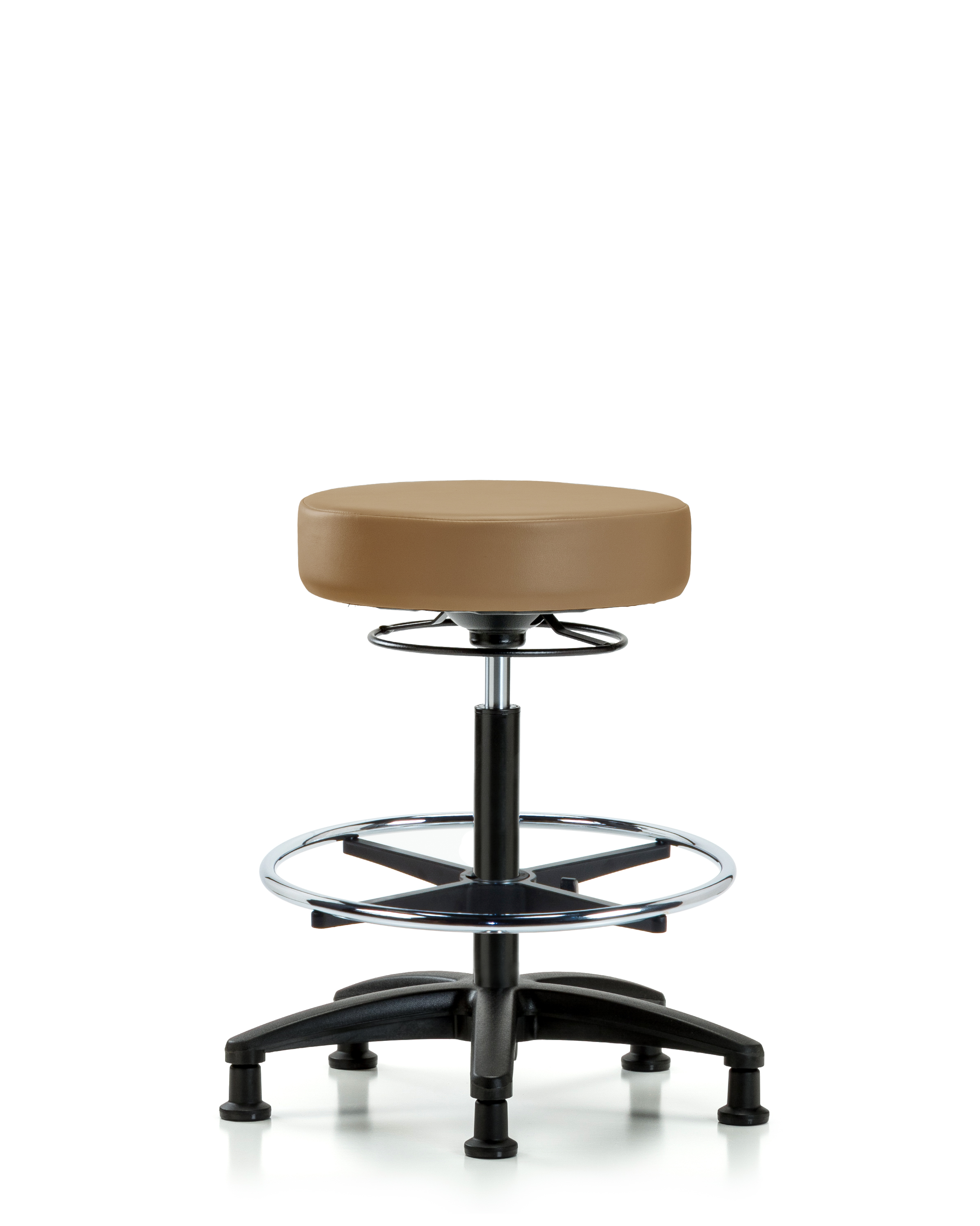 Rutledge Vinyl Stool without Back - High Bench Height with Chrome Foot Ring & Stationary Glides in Taupe Trailblazer Vinyl