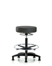 Rutledge Vinyl Stool without Back - High Bench Height with Chrome Foot Ring & Stationary Glides in Charcoal Trailblazer Vinyl