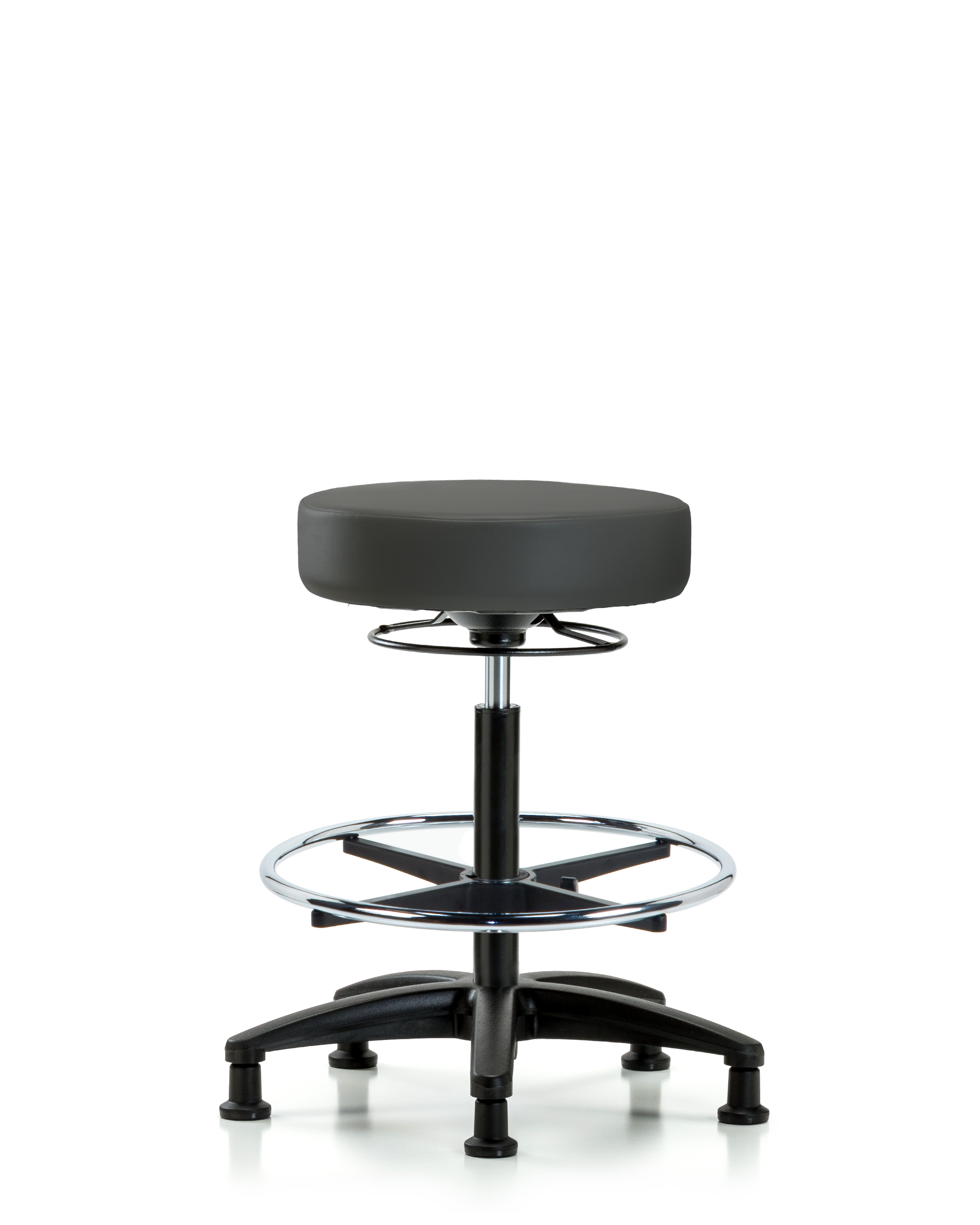 Rutledge Vinyl Stool without Back - High Bench Height with Chrome Foot Ring & Stationary Glides in Charcoal Trailblazer Vinyl