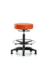 Rutledge Vinyl Stool without Back - High Bench Height with Chrome Foot Ring & Stationary Glides in Orange Kist Trailblazer Vinyl
