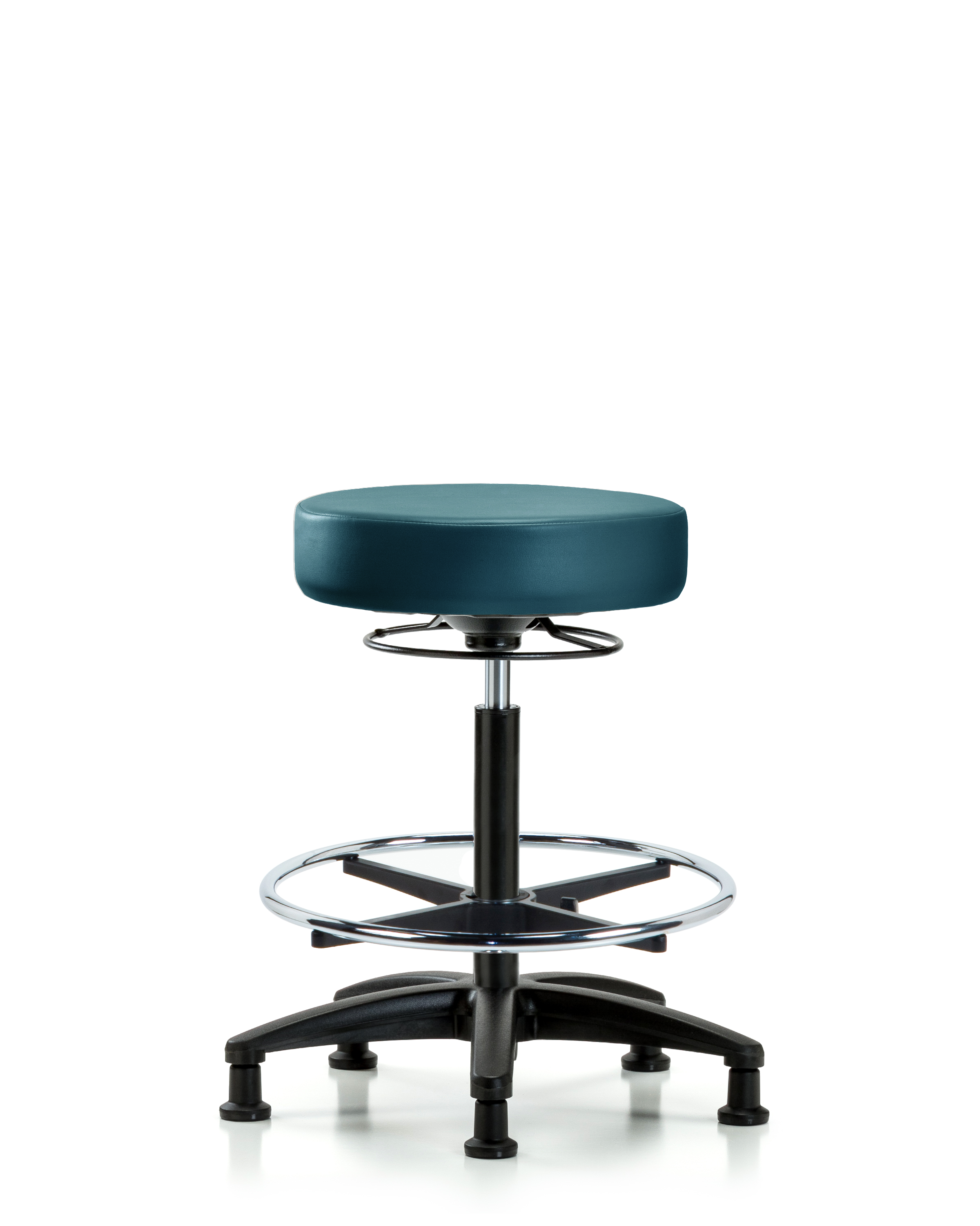 Rutledge Vinyl Stool without Back - High Bench Height with Chrome Foot Ring & Stationary Glides in Marine Blue Supernova Vinyl