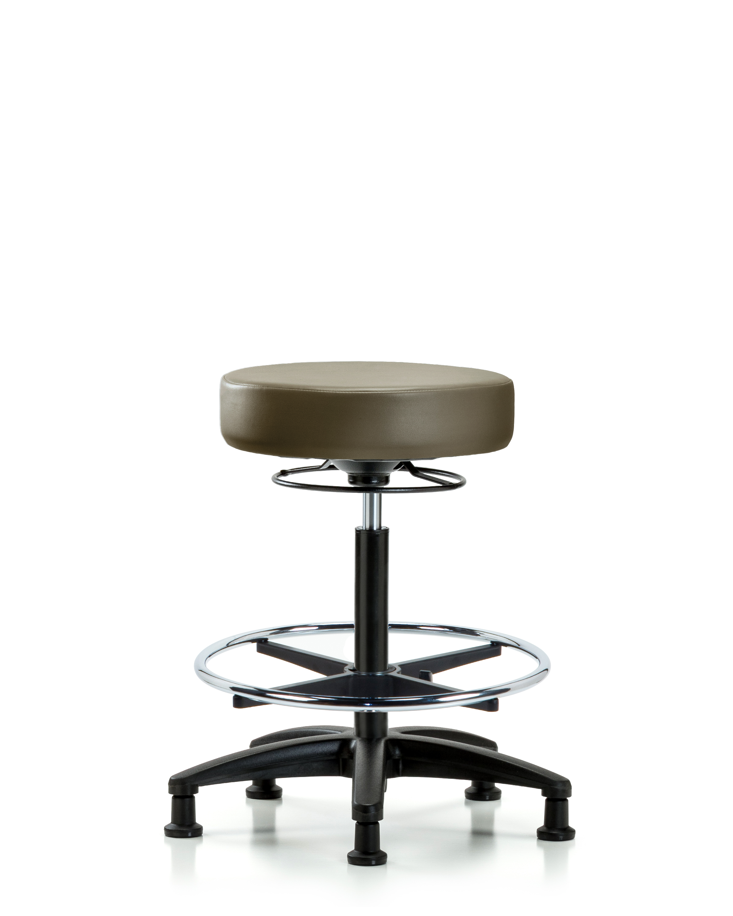 Rutledge Vinyl Stool without Back - High Bench Height with Chrome Foot Ring & Stationary Glides in Taupe Supernova Vinyl