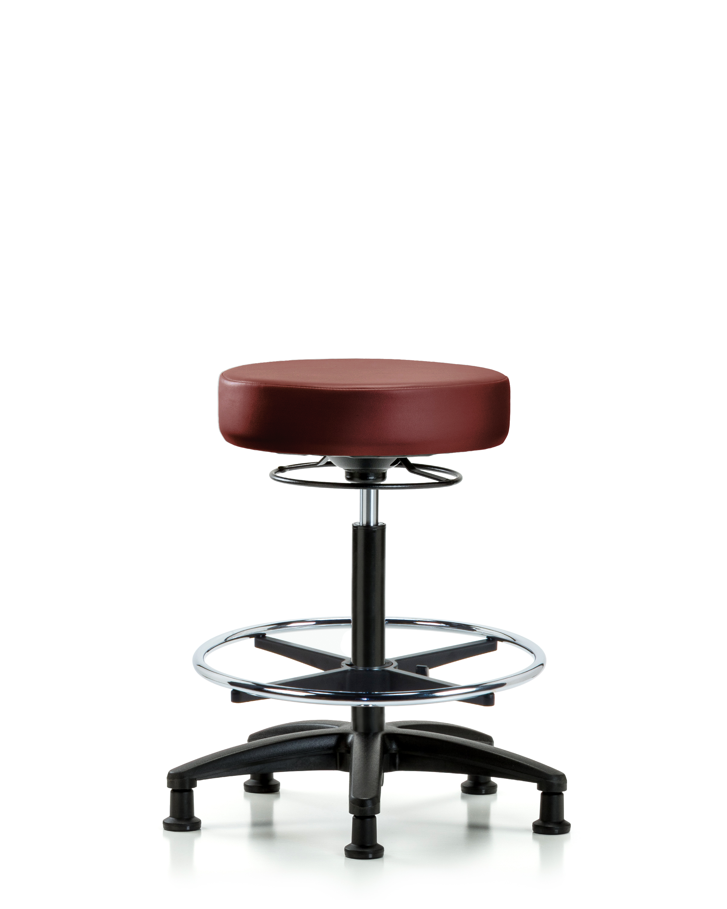 Rutledge Vinyl Stool without Back - High Bench Height with Chrome Foot Ring & Stationary Glides in Borscht Supernova Vinyl