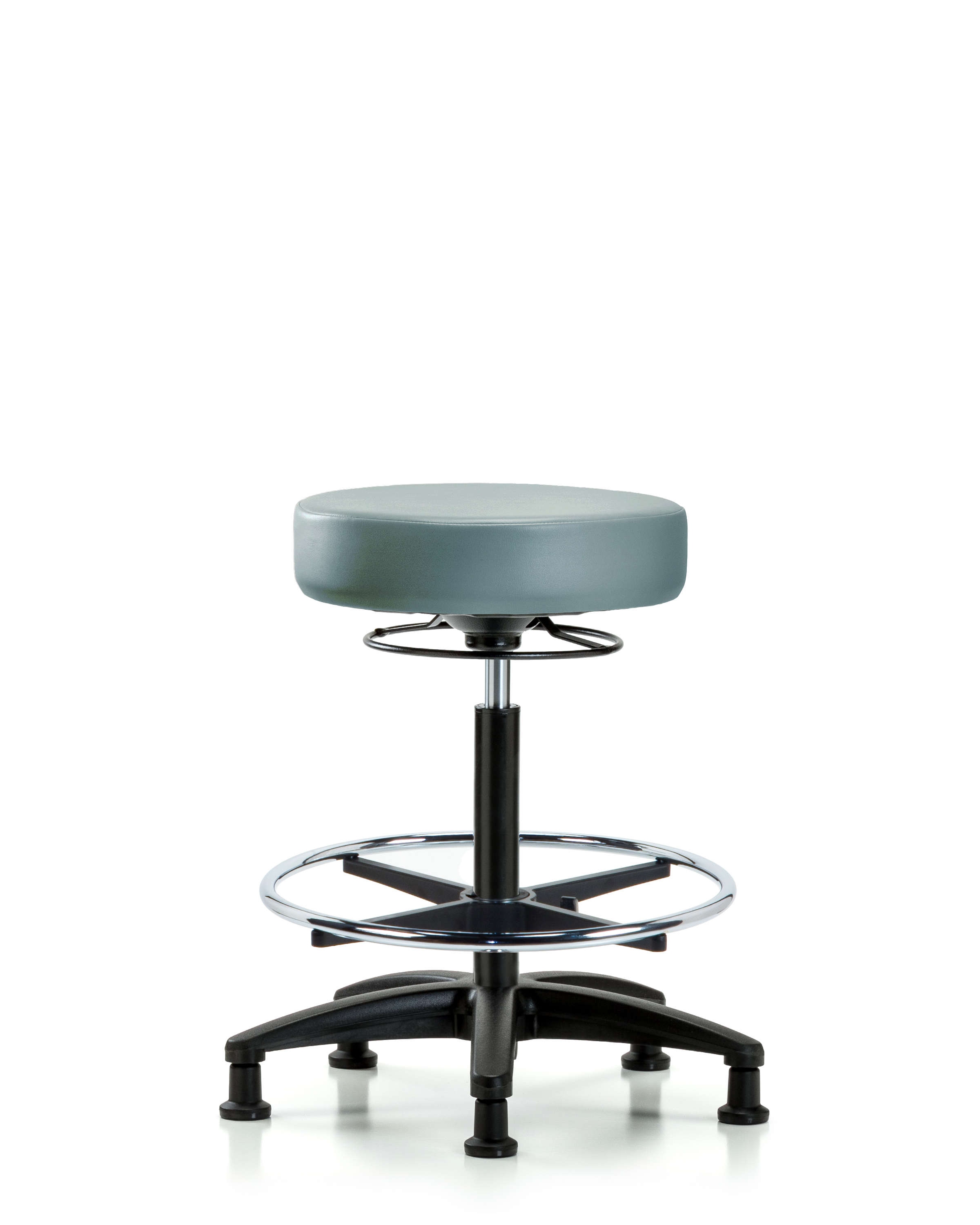 Rutledge Vinyl Stool without Back - High Bench Height with Chrome Foot Ring & Stationary Glides in Storm Supernova Vinyl