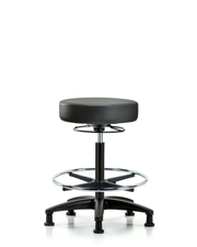 Rutledge Vinyl Stool without Back - High Bench Height with Chrome Foot Ring & Stationary Glides in Carbon Supernova Vinyl