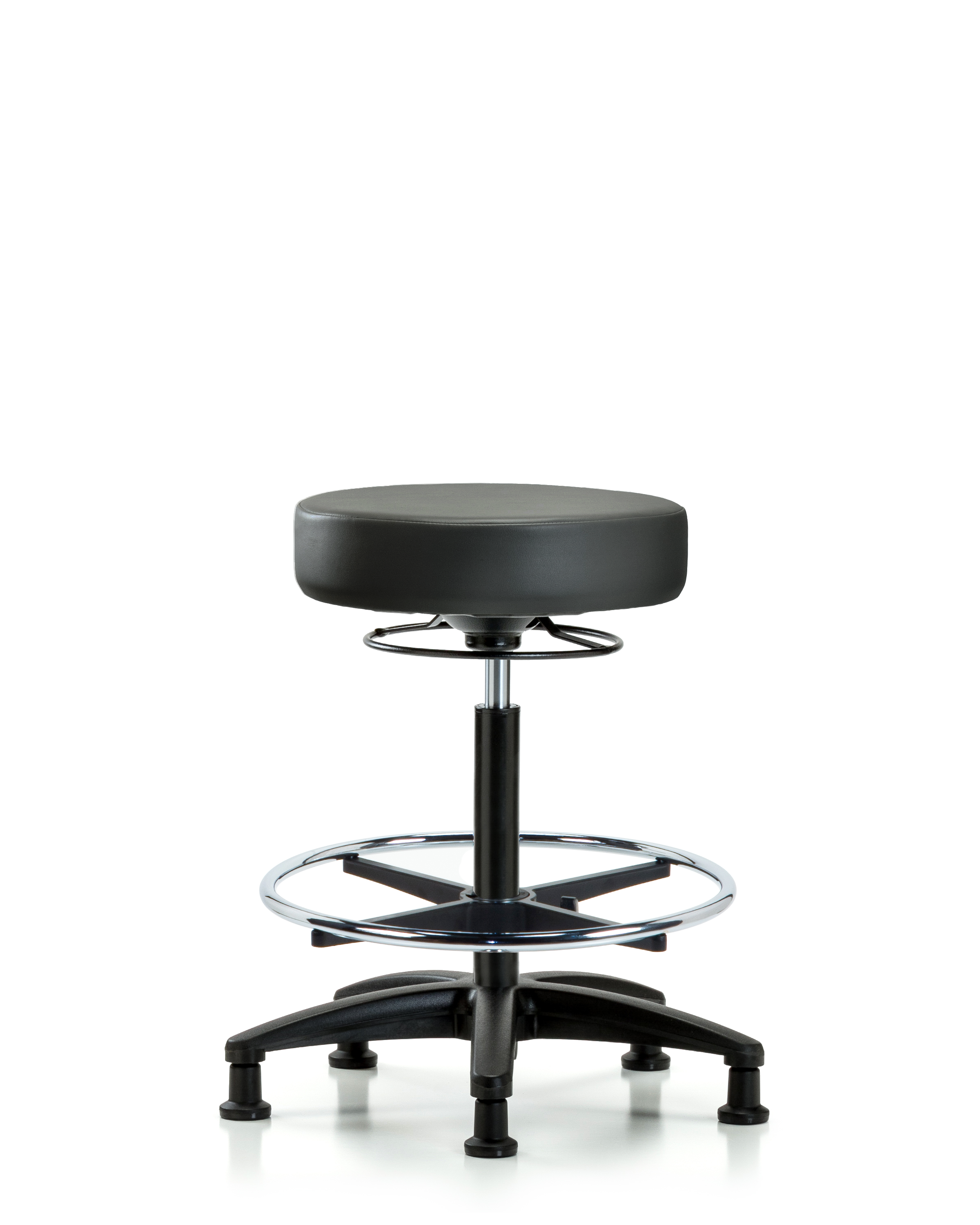 Rutledge Vinyl Stool without Back - High Bench Height with Chrome Foot Ring & Stationary Glides in Carbon Supernova Vinyl