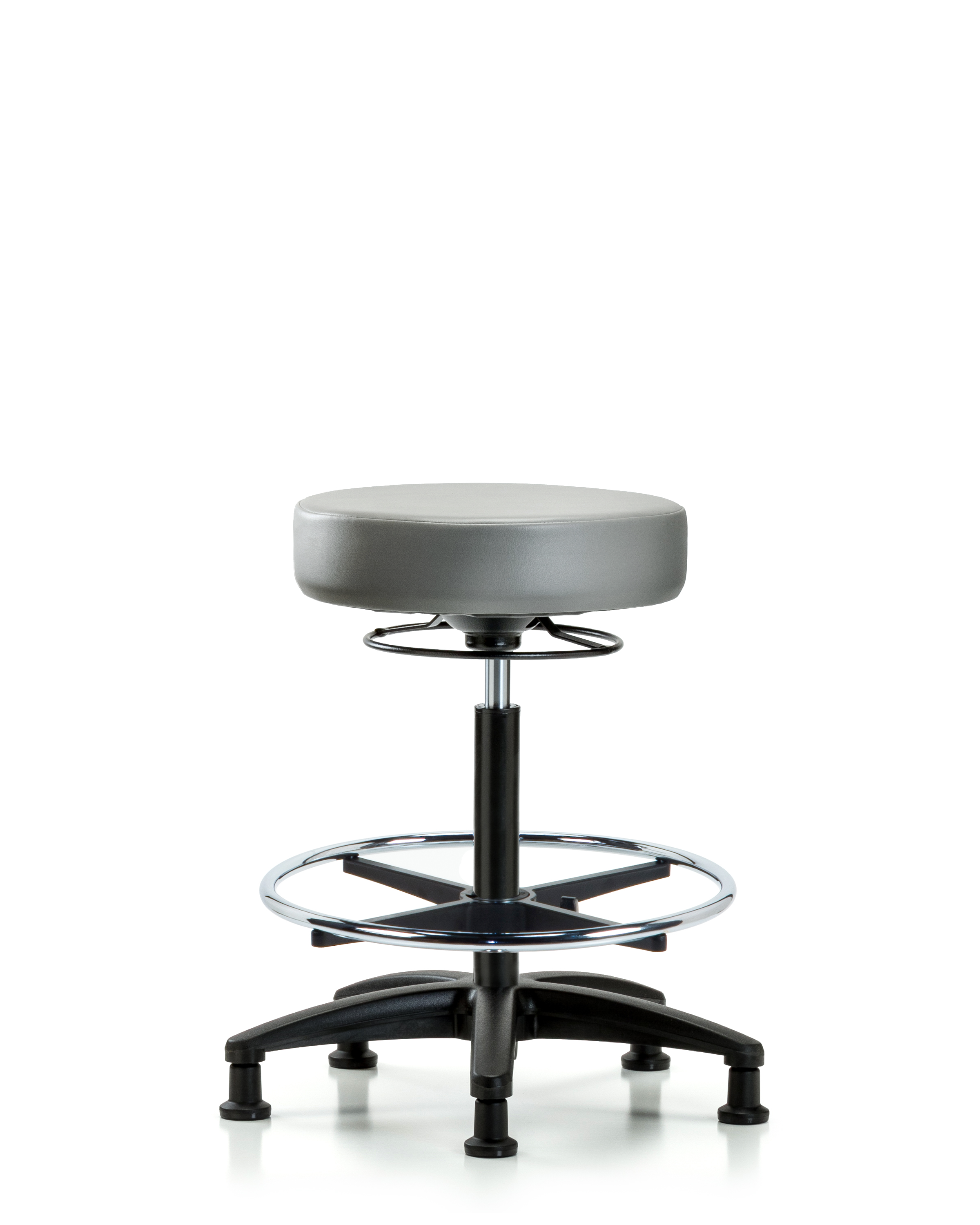 Rutledge Vinyl Stool without Back - High Bench Height with Chrome Foot Ring & Stationary Glides in Sterling Supernova Vinyl