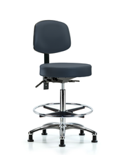Rutledge Vinyl Stool with Back Chrome - High Bench Height with Chrome Foot Ring & Stationary Glides in Imperial Blue Trailblazer Vinyl