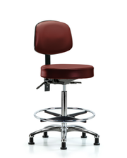 Rutledge Vinyl Stool with Back Chrome - High Bench Height with Chrome Foot Ring & Stationary Glides in Borscht Supernova Vinyl
