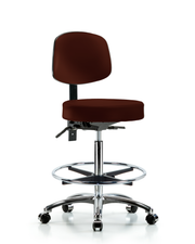 Rutledge Vinyl Stool with Back Chrome - High Bench Height with Seat Tilt, Chrome Foot Ring, & Casters in Burgundy Trailblazer Vinyl