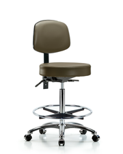 Rutledge Vinyl Stool with Back Chrome - High Bench Height with Seat Tilt, Chrome Foot Ring, & Casters in Taupe Supernova Vinyl