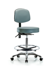 Rutledge Vinyl Stool with Back Chrome - High Bench Height with Seat Tilt, Chrome Foot Ring, & Casters in Storm Supernova Vinyl