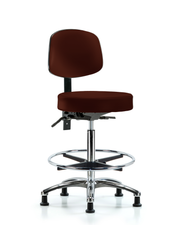 Rutledge Vinyl Stool with Back Chrome - High Bench Height with Seat Tilt, Chrome Foot Ring, & Stationary Glides in Burgundy Trailblazer Vinyl