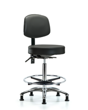 Rutledge Vinyl Stool with Back Chrome - High Bench Height with Seat Tilt, Chrome Foot Ring, & Stationary Glides in Carbon Supernova Vinyl