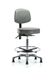 Rutledge Vinyl Stool with Back Chrome - High Bench Height with Seat Tilt, Chrome Foot Ring, & Stationary Glides in Sterling Supernova Vinyl