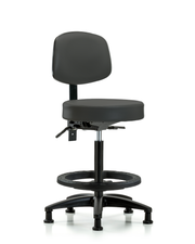 Rutledge Vinyl Stool with Back - High Bench Height with Black Foot Ring & Stationary Glides in Charcoal Trailblazer Vinyl