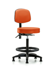 Rutledge Vinyl Stool with Back - High Bench Height with Black Foot Ring & Stationary Glides in Orange Kist Trailblazer Vinyl