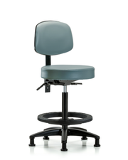 Rutledge Vinyl Stool with Back - High Bench Height with Black Foot Ring & Stationary Glides in Storm Supernova Vinyl