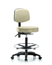 Rutledge Vinyl Stool with Back - High Bench Height with Chrome Foot Ring & Casters in Adobe White Trailblazer Vinyl