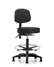 Rutledge Vinyl Stool with Back - High Bench Height with Chrome Foot Ring & Stationary Glides in Black Trailblazer Vinyl