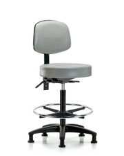 Rutledge Vinyl Stool with Back - High Bench Height with Chrome Foot Ring & Stationary Glides in Dove Trailblazer Vinyl