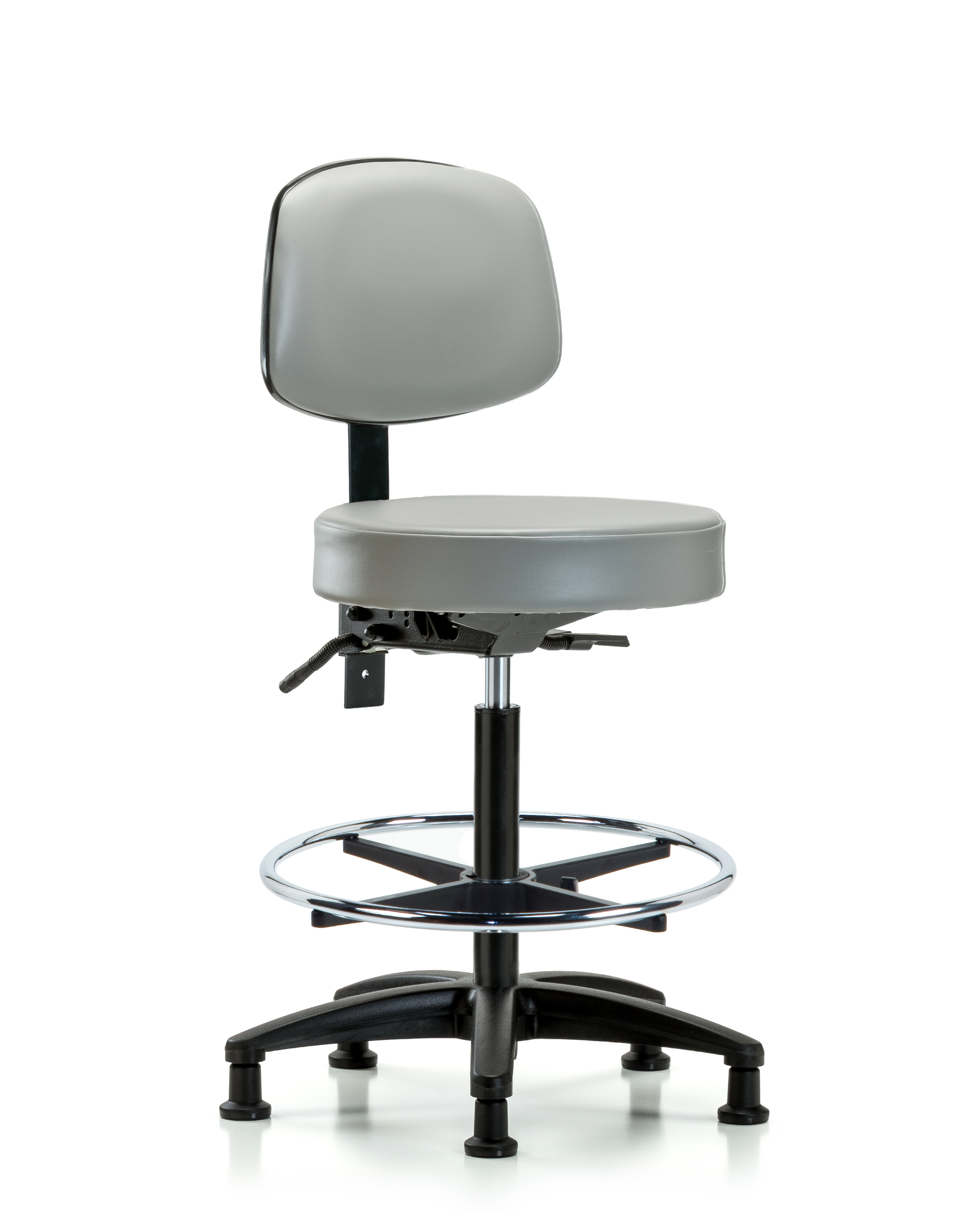 Rutledge Vinyl Stool with Back - High Bench Height with Chrome Foot Ring & Stationary Glides in Dove Trailblazer Vinyl