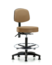 Rutledge Vinyl Stool with Back - High Bench Height with Chrome Foot Ring & Stationary Glides in Taupe Trailblazer Vinyl