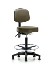 Rutledge Vinyl Stool with Back - High Bench Height with Chrome Foot Ring & Stationary Glides in Taupe Supernova Vinyl