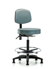 Rutledge Vinyl Stool with Back - High Bench Height with Chrome Foot Ring & Stationary Glides in Storm Supernova Vinyl