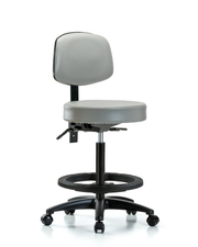 Rutledge Vinyl Stool with Back - High Bench Height with Seat Tilt, Black Foot Ring, & Casters in Dove Trailblazer Vinyl