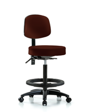 Rutledge Vinyl Stool with Back - High Bench Height with Seat Tilt, Black Foot Ring, & Casters in Burgundy Trailblazer Vinyl