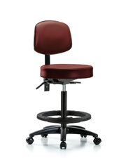 Rutledge Vinyl Stool with Back - High Bench Height with Seat Tilt, Black Foot Ring, & Casters in Borscht Supernova Vinyl