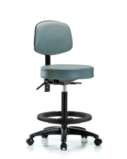 Rutledge Vinyl Stool with Back - High Bench Height with Seat Tilt, Black Foot Ring, & Casters in Storm Supernova Vinyl
