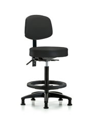 Rutledge Vinyl Stool with Back - High Bench Height with Seat Tilt, Black Foot Ring, & Stationary Glides in Black Trailblazer Vinyl