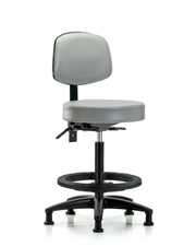 Rutledge Vinyl Stool with Back - High Bench Height with Seat Tilt, Black Foot Ring, & Stationary Glides in Dove Trailblazer Vinyl