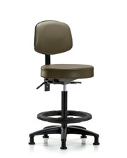 Rutledge Vinyl Stool with Back - High Bench Height with Seat Tilt, Black Foot Ring, & Stationary Glides in Taupe Supernova Vinyl