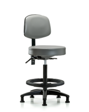 Rutledge Vinyl Stool with Back - High Bench Height with Seat Tilt, Black Foot Ring, & Stationary Glides in Sterling Supernova Vinyl