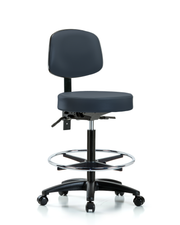Rutledge Vinyl Stool with Back - High Bench Height with Seat Tilt, Chrome Foot Ring, & Casters in Imperial Blue Trailblazer Vinyl