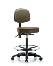 Rutledge Vinyl Stool with Back - High Bench Height with Seat Tilt, Chrome Foot Ring, & Casters in Taupe Supernova Vinyl